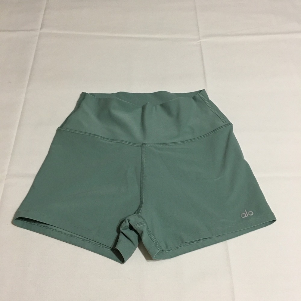 Alo Yoga Biker Shorts Women Medium Green High Waist Spandex Athletic